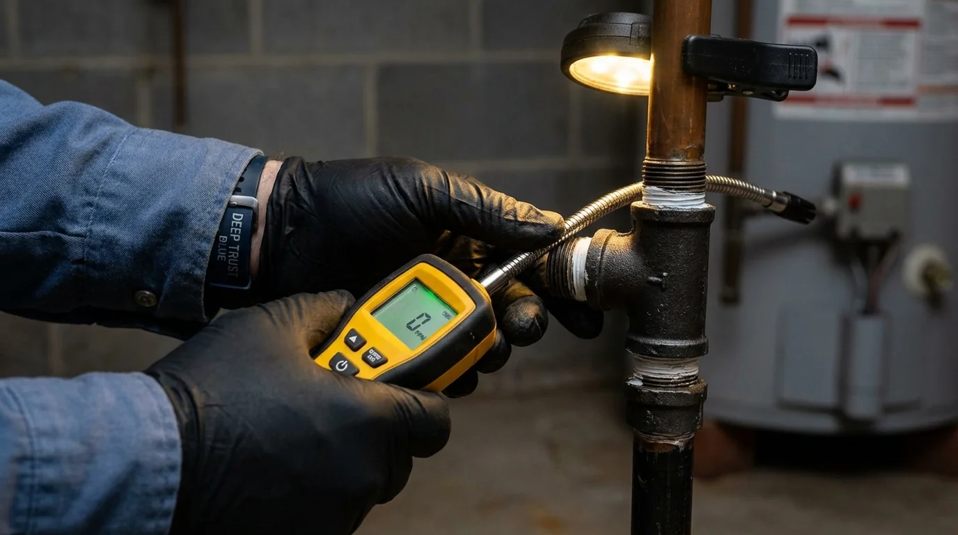 Gas leak detection with electronic sniffer by Johns Plumbing LLC in Keyser